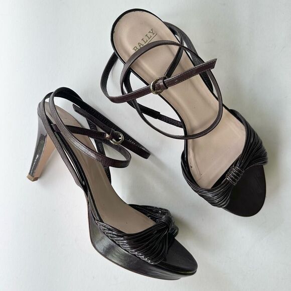 Bally ‘Jael’ Chocolate Brown Strappy Heeled Sandals Wrap Ankle Strap 6.5 - Picture 1 of 16